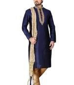 Blue embroidered art dupion silk kurta-pajama