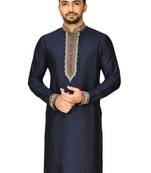 Blue embroidered art dupion silk kurta-pajama