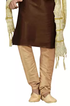 Brown embroidered art dupion silk kurta-pajama