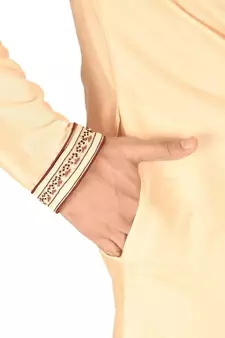 Fawn embroidered art dupion silk kurta-pajama