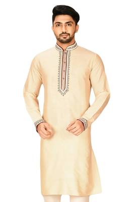 Fawn embroidered art dupion silk kurta-pajama 1
