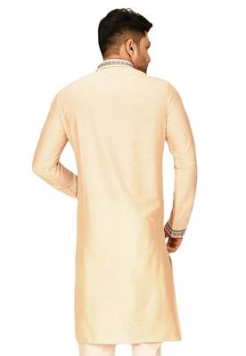 Fawn embroidered art dupion silk kurta-pajama 3