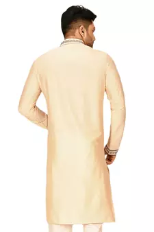 Fawn embroidered art dupion silk kurta-pajama