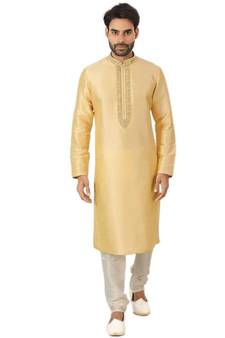 Gold embroidered art dupion silk kurta-pajama