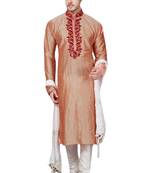 Pink embroidered art dupion silk kurta-pajama