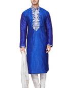 Blue embroidered art dupion silk kurta-pajama