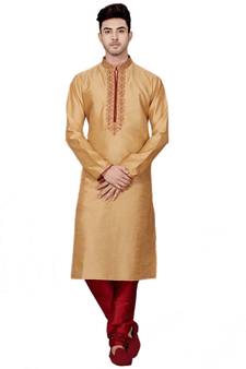 Gold embroidered art dupion silk kurta-pajama