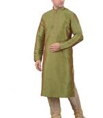 Green embroidered art dupion silk kurta-pajama