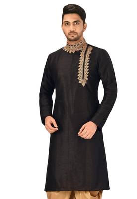 Black embroidered art dupion silk dhoti-kurta 1