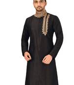Black embroidered art dupion silk dhoti-kurta