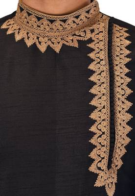 Black embroidered art dupion silk dhoti-kurta 2
