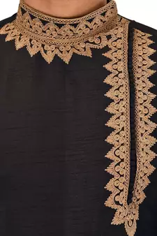 Black embroidered art dupion silk dhoti-kurta