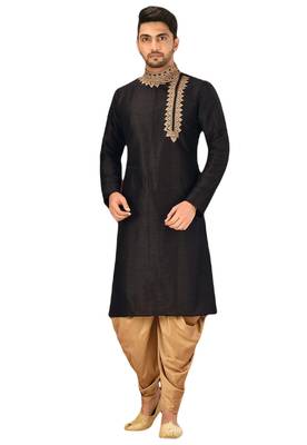 Black embroidered art dupion silk dhoti-kurta 3