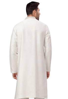 White embroidered art dupion silk kurta-pajama 3