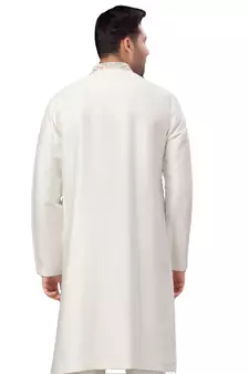 White embroidered art dupion silk kurta-pajama