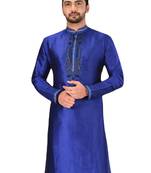 Blue embroidered art dupion silk kurta-pajama