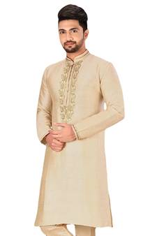 Gold embroidered art dupion silk kurta-pajama
