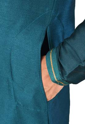 Green embroidered art dupion silk kurta-pajama 4
