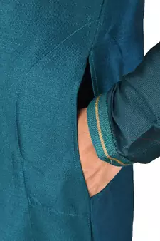 Green embroidered art dupion silk kurta-pajama