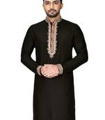 Black embroidered art dupion silk kurta-pajama