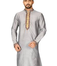 Grey embroidered art dupion silk kurta-pajama