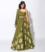 olive asymmetrical Skirt set