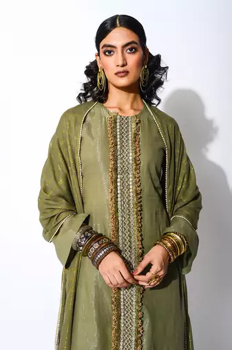 olive straight kurta set