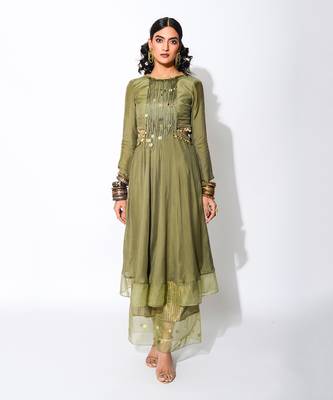 olive short Anarkali Set 1