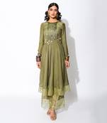 olive short Anarkali Set