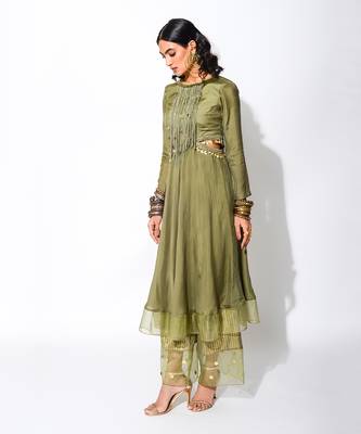 olive short Anarkali Set 2