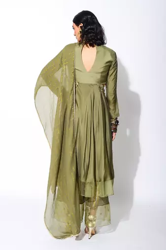 olive short Anarkali Set