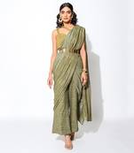 Olive Green Pre -Draped Saree set