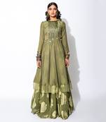 Green Foiling Georgette Print Side Cutout Anarkali And Lehenga Set