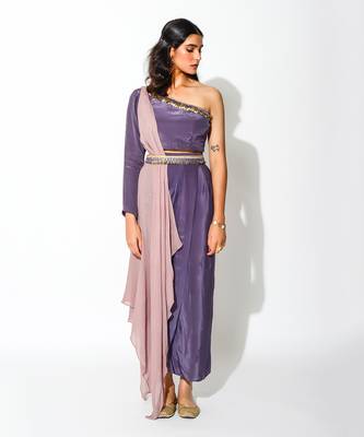 Purple Crepe Co ord Set 1