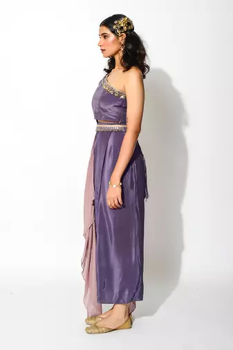 Purple Crepe Co ord Set