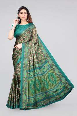 Beige Printed Chiffon Saree With Blouse 1