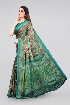 Beige Printed Chiffon Saree With Blouse 3