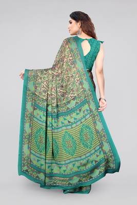 Beige Printed Chiffon Saree With Blouse 4