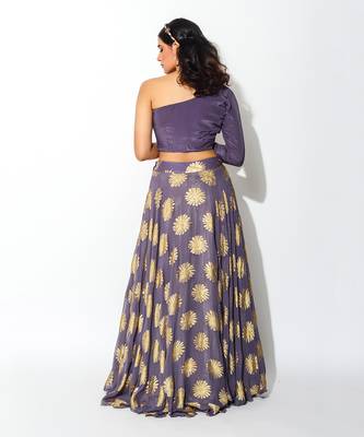 Purple Foiling Georgette  Taxo Blouse & Lehenga Set 4