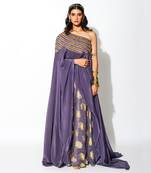 Purple Georgette Print Foil Cape & Lehenga Set