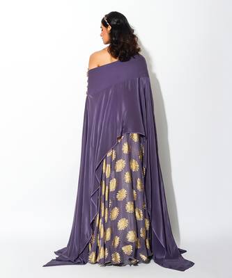 Purple Georgette Print Foil Cape & Lehenga Set 4