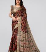 Black printed chiffon saree with blouse