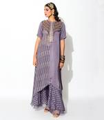 Purple Georgette Asymmetric Kurta And Flared Pant Set