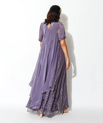 Purple Georgette Asymmetric Kurta And Flared Pant Set 5