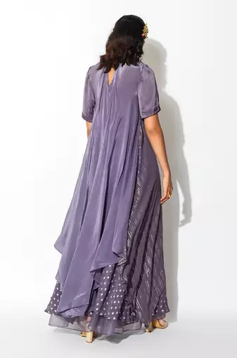 Purple Georgette Asymmetric Kurta And Flared Pant Set