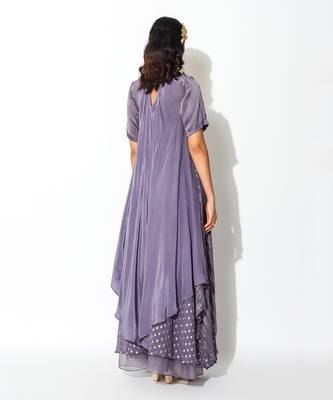 Purple Georgette Asymmetric Kurta And Flared Pant Set 6