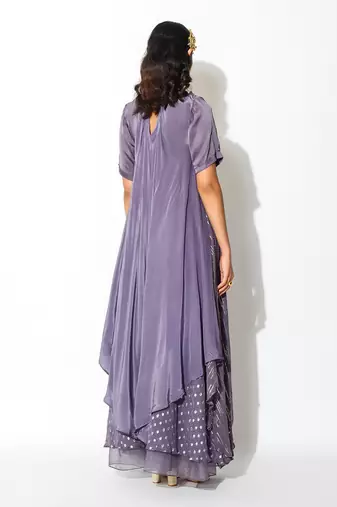 Purple Georgette Asymmetric Kurta And Flared Pant Set