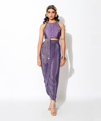 Mauve Crepe Embroidered Skirt Set 2