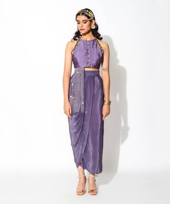 Mauve Crepe Embroidered Skirt Set 1