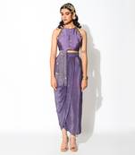 Mauve Crepe Embroidered Skirt Set